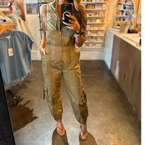 Sans Souci Tan/Puter Jumpsuit with Relaxed Fit and Elastic Waistband